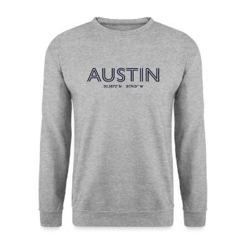 Coordonnées de la ville des États-Unis - Austin - Sweat-shirt Unisexe - gris chiné - Devant - Alina (178cm) & Michal (187cm)