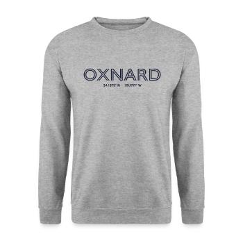 USA Stadt Koordinaten - Oxnard - Unisex Pullover - Weißgrau meliert - Vorne - Alina (178cm) & Michal (187cm)