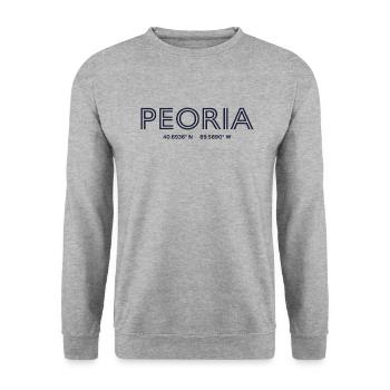 Coordonnées de la ville des États-Unis - Peoria - Sweat-shirt Unisexe - gris chiné - Devant - Alina (178cm) & Michal (187cm)