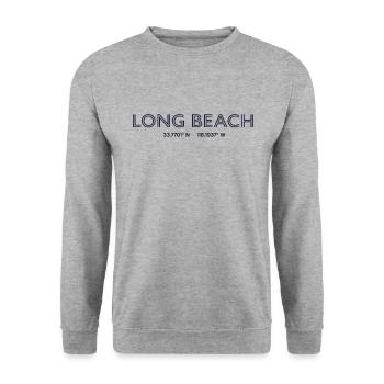 USA Stadt Koordinaten - Long Beach - Unisex Pullover - Weißgrau meliert - Vorne - Alina (178cm) & Michal (187cm)