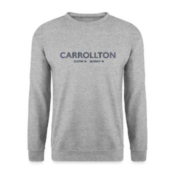 USA Stadt Koordinaten - Carrollton - Unisex Pullover - Weißgrau meliert - Vorne - Alina (178cm) & Michal (187cm)