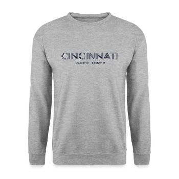 USA Stadt Koordinaten - Cincinnati - Unisex Pullover - Weißgrau meliert - Vorne - Alina (178cm) & Michal (187cm)