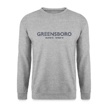 USA Stadt Koordinaten - Greensboro - Unisex Pullover - Weißgrau meliert - Vorne - Alina (178cm) & Michal (187cm)