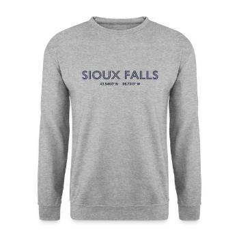 USA Stadt Koordinaten - Sioux Falls - Unisex Pullover - Weißgrau meliert - Vorne - Alina (178cm) & Michal (187cm)