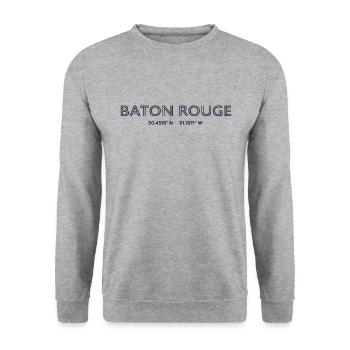 USA Stadt Koordinaten - Baton Rouge - Unisex Pullover - Weißgrau meliert - Vorne - Alina (178cm) & Michal (187cm)