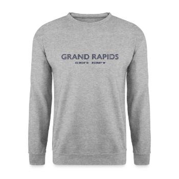 Coordonnées de la ville des États-Unis - Grand Rapids - Sweat-shirt Unisexe - gris chiné - Devant - Alina (178cm) & Michal (187cm)