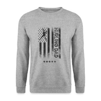 USA Amerikanische Flagge - Hurling Dad - Unisex Pullover - Weißgrau meliert - Vorne - Alina (178cm) & Michal (187cm)