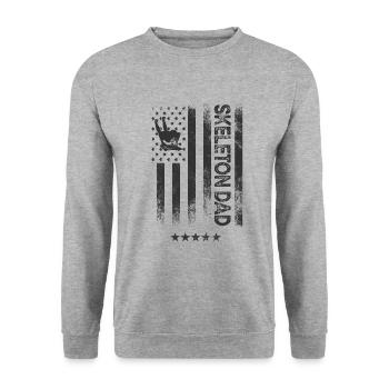 USA Amerikanische Flagge - Skeleton Dad - Unisex Pullover - Weißgrau meliert - Vorne - Alina (178cm) & Michal (187cm)