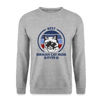 Katzenmama - Birman Katze - Unisex Pullover - Weißgrau meliert - Vorne - Alina (178cm) & Michal (187cm)