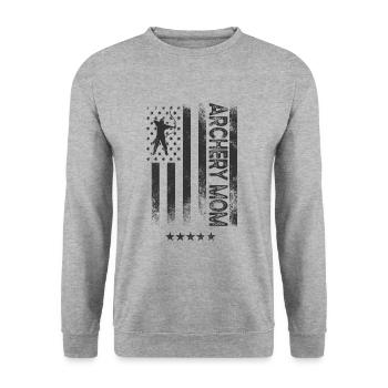 USA Flagge - Bogenschießen Mutter - Unisex Pullover - Weißgrau meliert - Vorne - Alina (178cm) & Michal (187cm)
