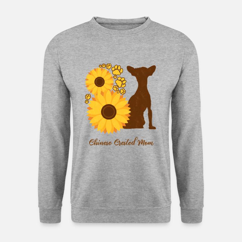 Sonnenblumenmutter - Chinesischer Schopfhund - Unisex Pullover - Weißgrau meliert