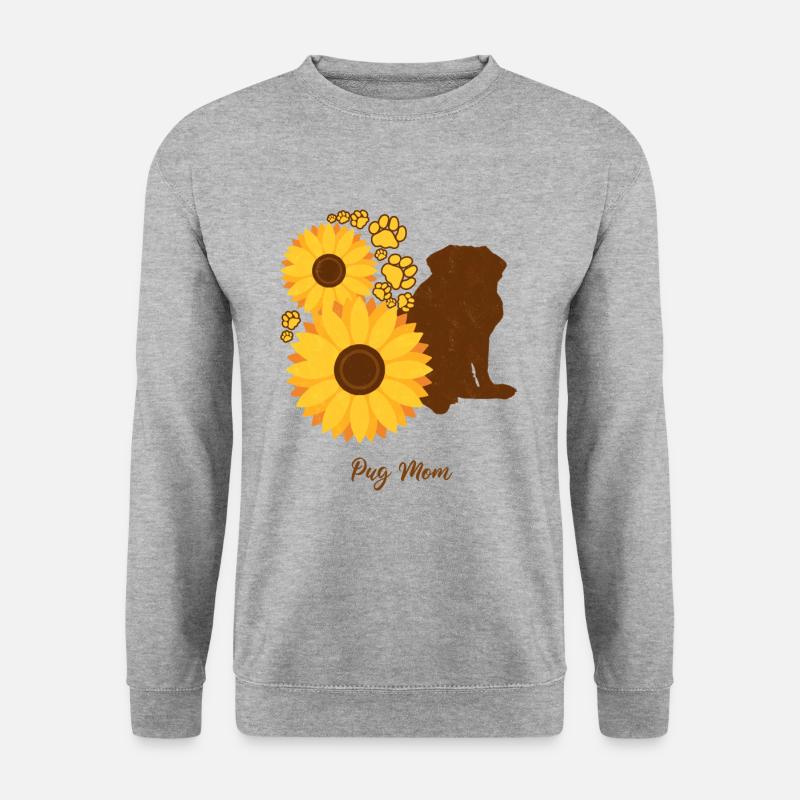 Sonnenblumenmutter - Mops - Unisex Pullover - Weißgrau meliert