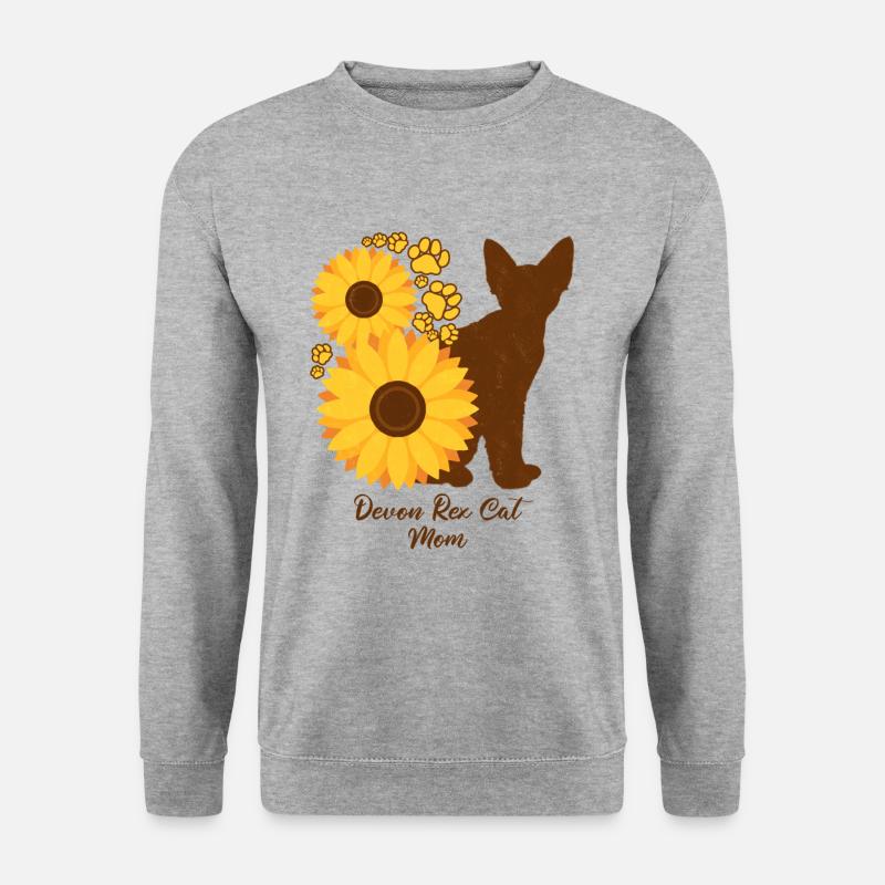 Sonnenblumenmutter - Devon Rex Cat - Unisex Pullover - Weißgrau meliert