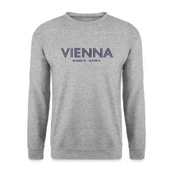 Coordonnées de la ville d’Autriche - Vienne - Sweat-shirt Unisexe - gris chiné - Devant - Alina (178cm) & Michal (187cm)
