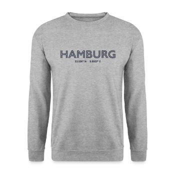 Germany Stadt Koordinaten - Hamburg - Unisex Pullover - Weißgrau meliert - Vorne - Alina (178cm) & Michal (187cm)
