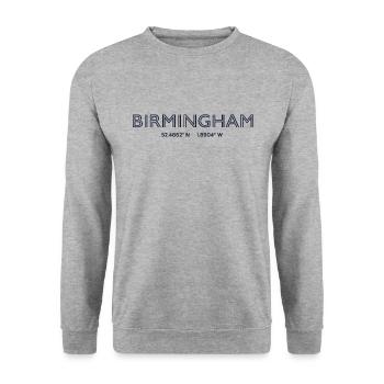 Coordonnées de la ville d’Angleterre - Birmingham - Sweat-shirt Unisexe - gris chiné - Devant - Alina (178cm) & Michal (187cm)