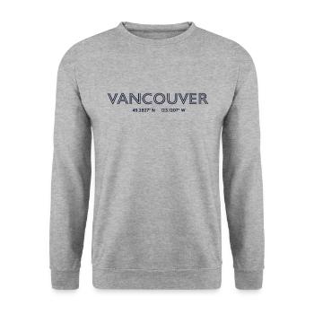 Coordonnées de la ville de Canada - Vancouver - Sweat-shirt Unisexe - gris chiné - Devant - Alina (178cm) & Michal (187cm)