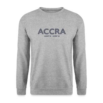 Ghana Stadt Koordinaten - Accra - Unisex Pullover - Weißgrau meliert - Vorne - Alina (178cm) & Michal (187cm)
