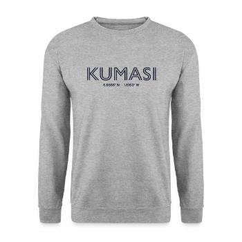 Coordonnées de la ville de Ghana - Kumasi - Sweat-shirt Unisexe - gris chiné - Devant - Alina (178cm) & Michal (187cm)