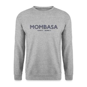 Kenya Stadt Koordinaten - Mombasa - Unisex Pullover - Weißgrau meliert - Vorne - Alina (178cm) & Michal (187cm)