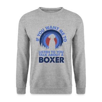 Sprechen Sie Über Hundeboxer - Unisex Pullover - Weißgrau meliert - Vorne - Alina (178cm) & Michal (187cm)