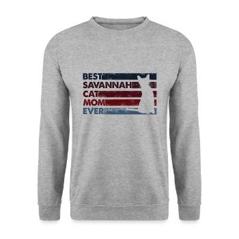 Beste Mutter Aller Zeiten - Savannah Katze - Unisex Pullover - Weißgrau meliert - Vorne - Alina (178cm) & Michal (187cm)