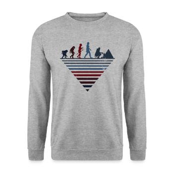 Menschliche Evolution - Vintages Camping - Unisex Pullover - Weißgrau meliert - Vorne - Alina (178cm) & Michal (187cm)