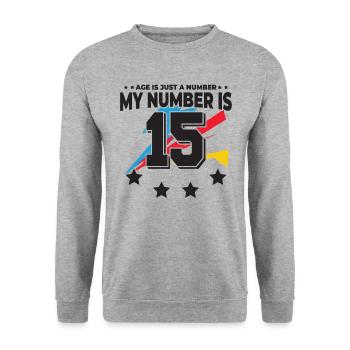 Alter Ist Nur Eine Zahl – 15. Geburtstag - Unisex Pullover - Weißgrau meliert - Vorne - Alina (178cm) & Michal (187cm)