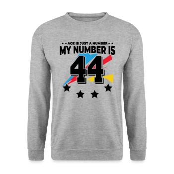 Age is just a number – 44th birthday - Unisex Sweatshirt - salt & pepper - Front - Alina (178cm) & Michal (187cm)