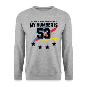 Age is just a number – 53rd birthday - Unisex Sweatshirt - salt & pepper - Front - Alina (178cm) & Michal (187cm)