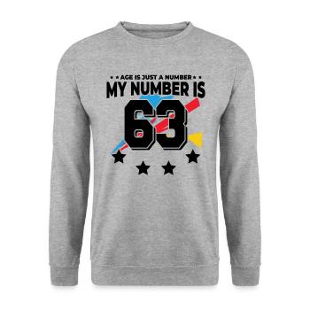L’âge n’est qu’un chiffre - 63e anniversaire - Sweat-shirt Unisexe - gris chiné - Devant - Alina (178cm) & Michal (187cm)