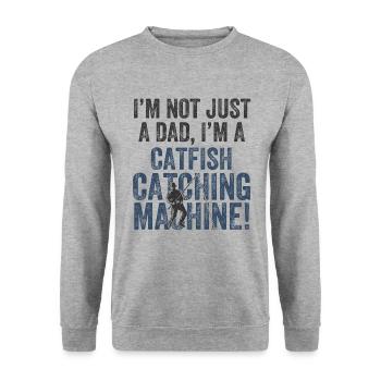 Papa Fängt - Welsangeln - Unisex Pullover - Weißgrau meliert - Vorne - Alina (178cm) & Michal (187cm)