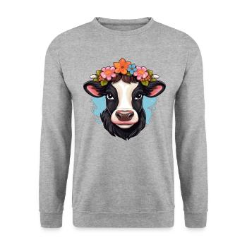 Couronne de fleur de vache végétalien végétarien bien-être animal Moo - Sweat-shirt Unisexe - gris chiné - Devant - Alina (178cm) & Michal (187cm)