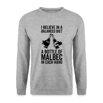 Bouteille diététique équilibrée Amateurs de Malbec - Sweat-shirt Unisexe - gris chiné - Devant - Alina (178cm) & Michal (187cm)
