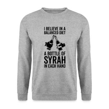 Amateurs de Syrah Bouteille de Saine Alimentation Équilibrée - Sweat-shirt Unisexe - gris chiné - Devant - Alina (178cm) & Michal (187cm)