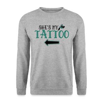 Mein Tattoo Meine Tinte - Lustiges Paar Passend - Unisex Pullover - Weißgrau meliert - Vorne - Alina (178cm) & Michal (187cm)