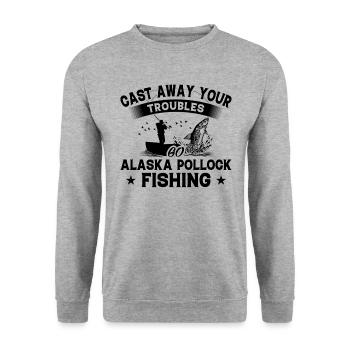 Wegwerfen - Fisch Alaska Pollock - Unisex Pullover - Weißgrau meliert - Vorne - Alina (178cm) & Michal (187cm)