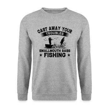 Weggießen - Fisch Kleiner Bass Fischen - Unisex Pullover - Weißgrau meliert - Vorne - Alina (178cm) & Michal (187cm)