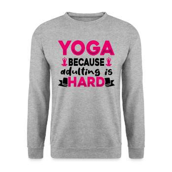 Emménager est difficile - Tahirt Funny Yoga - Sweat-shirt Unisexe - gris chiné - Devant - Alina (178cm) & Michal (187cm)
