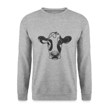 Line Art Papa Maman Vache - Holstein - Sweat-shirt Unisexe - gris chiné - Devant - Alina (178cm) & Michal (187cm)