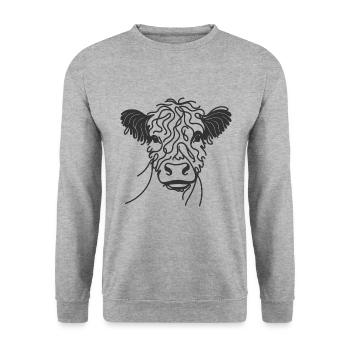 Line Art Dad Mom Cow - Galloway Belted - Unisex Sweatshirt - salt & pepper - Front - Alina (178cm) & Michal (187cm)