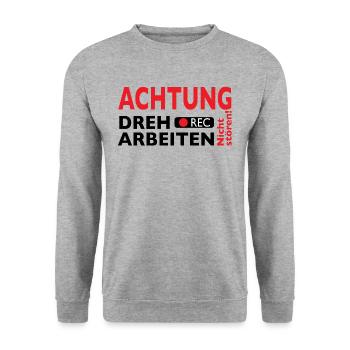 Achtung Dreharbeiten - Nicht stören! - Unisex Pullover - Weißgrau meliert - Vorne - Alina (178cm) & Michal (187cm)