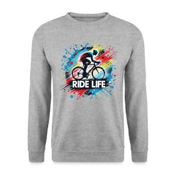 Ride Life – Sport Cyclisme et Passion Vélo - Sweat-shirt Unisexe - gris chiné - Devant - Alina (178cm) & Michal (187cm)
