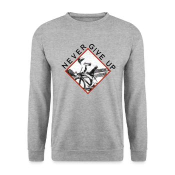 Never Give Up Fahrrad Bike Bicycle Radsport - Unisex Pullover - Weißgrau meliert - Vorne - Alina (178cm) & Michal (187cm)