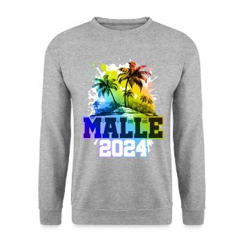 Malle 2024 Urlaub Palmen Bunt - Unisex Pullover - Weißgrau meliert - Vorne - Alina (178cm) & Michal (187cm)