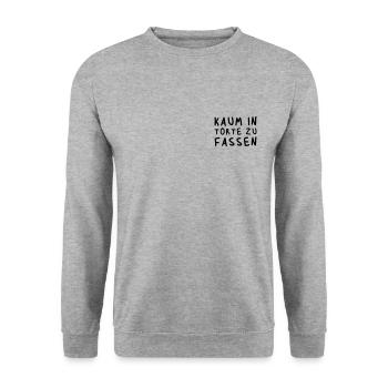 Kaum in Torte zu fassen - Unisex Pullover - Weißgrau meliert - Vorne - Alina (178cm) & Michal (187cm)