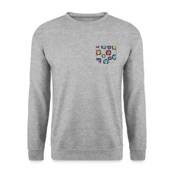 Brusttasche Bakterien Geschenk Idee - Unisex Pullover - Weißgrau meliert - Vorne - Alina (178cm) & Michal (187cm)