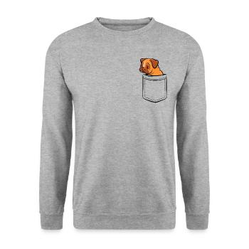 Mon carlin dans ma poche - poche poitrine - Sweat-shirt Unisexe - gris chiné - Devant - Alina (178cm) & Michal (187cm)