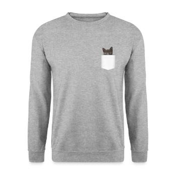 Chaton doux dans la poche de poitrine - Sweat-shirt Unisexe - gris chiné - Devant - Alina (178cm) & Michal (187cm)