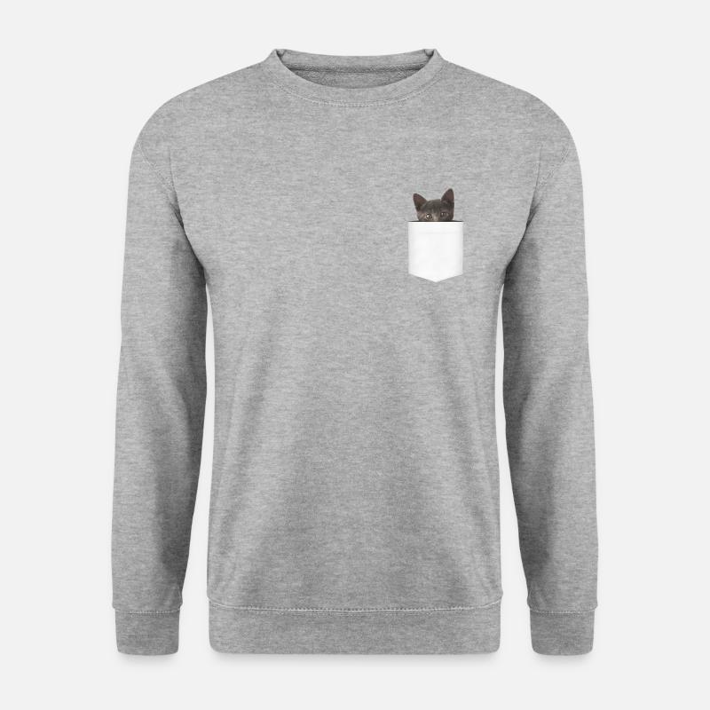 Süßes Kätzchen in der Brusttasche - Unisex Pullover - Weißgrau meliert